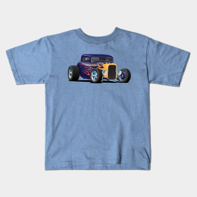 Vintage Hot Rod Car with Classic Flames Kids T-Shirt by hobrath